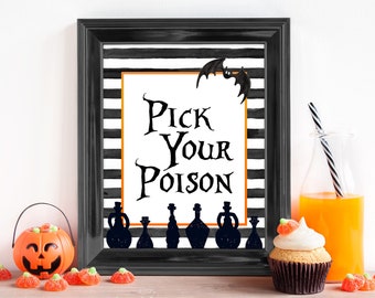 Halloween Decor, Pick your Poison, Halloween Party Sign, Halloween Party Sign Printable, Printable Halloween Signs, Drinks Sign, HLW