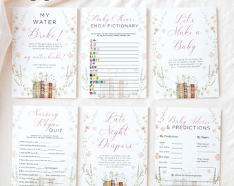 Wildflower Storybook Baby Shower Games Bundle, 35 Editable Printable Games