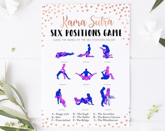 Pink and White Guess The Sex Positions Instant Download T113B Bachelorette Party Game Printable Guess The Kama Sutra Positions Naughty