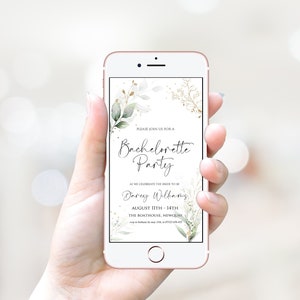 GOLD LEAF | Digital Bachelorette Invitation, Phone Invitation, Editable Bachelorette InviteTemplate, Greenery Botanical, Bach Party GL4