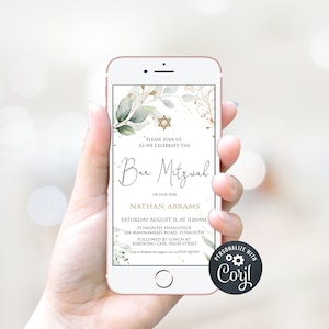 EDITABLE Bar Mitzvah Invitation Template, Gold Floral Printable Bat Mitzvah Invitation, Floral Bar Mitzvah, Bat Mitzvah Invitation Boy Girl