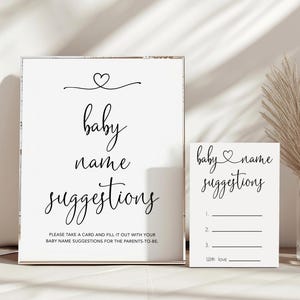 Sugestão de nome de bebê minimalista, sugestões de nome de bebê, jogos de chá de bebê para imprimir, jogos de bebê, jogos divertidos de bebê, cartões de nome de bebê rosa M1