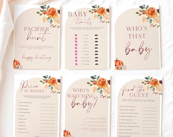 Fall Baby Shower Games Bundle, 60 Editable Baby Shower Games AF2