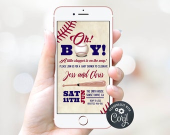 DIGITAL Baseball Baby Shower Invite, Oh Baby! Editable Baby Shower Invite, Electronic Invitation, Little Slugger Baby Shower Invite, BB15