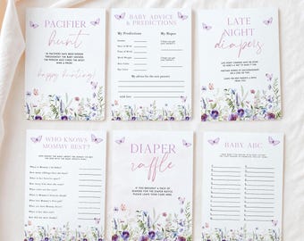 40 Butterfly Baby Shower Games Bundle, Wildflower Butterflies Baby Shower, Editable Templates BF3