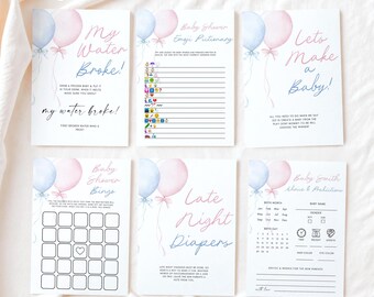 60 Gender Reveal Baby Shower Games, He Or She Baby Shower Games, Editable Baby Shower Games Template GR