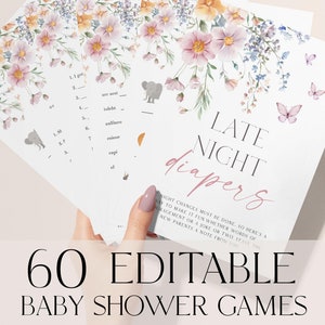 60 Baby In Bloom Baby Shower Games, Wildflower Baby Shower Games, Editable Baby Shower Games Bundle, Floral Baby Shower Games BIB