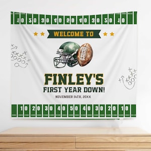 First Year Down Birthday Welcome Backdrop, 1st Year Down Birthday Welcome Banner, First Year Down Football Party, First Birthday Banner  FB1