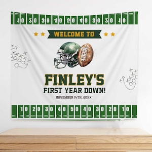 Football First Birthday Welcome Backdrop, First Year Down Birthday Welcome Banner, Rookie First Year Party Decor, First Birthday Banner  FB1