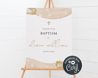 Pink & Gold Baptism Welcome Sign, Printable Baptism Welcome Sign, Christening Welcome Sign, Baptism Decor, Christening Decor Baptism