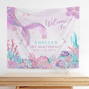 Oneder The Sea First Birthday Welcome Backdrop, Under The Seas Birthday Welcome Banner, Mermaid Party Decor, First Birthday Banner MER1