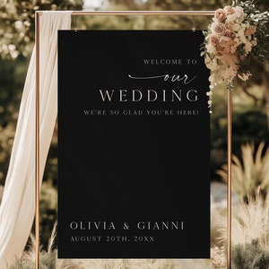 PRINTED + SHIPPED Large Black Wedding Welcome Sign, Welcome to our Wedding Welcome Sign, Calligraphy Wedding Sign, Wedding Sign Printing