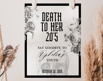 Death to her 20s Welcome Sign Template, 30th Birthday Welcome Sign, Death to my 20s 30th Birthday Party, Editable Template, Gothic 30th