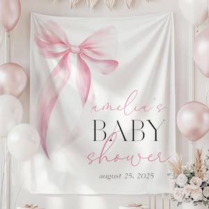 Panneau de bienvenue rose avec noeud, décoration de bienvenue pour baby shower avec noeud rose, signe de shower de bébé fille avec noeud rose, toile de fond de bienvenue pour baby shower avec noeud rose PBB