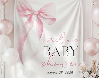 Pink Bow Welcome Sign, Pink Bow Baby Shower Welcome Backdrop, Pink Bow Baby Girl Shower Sign, Pink Bow Baby Shower Welcome Backdrop PBB
