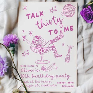 Hand Drawn Dirty Thirty Birthday Invitation, Pink 30th Coastal Cowgirl Birthday, Doodle Style Talk Thirty To Me Invite Editable Template