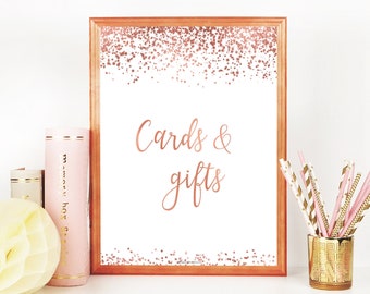 Rose Gold Cards & Gifts Sign, Bridal Shower Table Signs, Printable Sign, Wedding Table Sign, Cards Sign, Gifts Sign, Rose Gold Decor, RGC