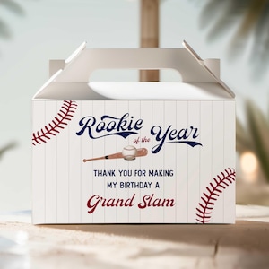 Baseball Geburtstags-Gable-Box-Etikettenvorlage, Rookie des Jahres-Gastgeschenk-Vorlage, Baseball-Geburtstagsfeier, Geburtstagsvorlage BB3