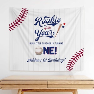 Rookie Of The Year First Birthday Welcome Backdrop, Baseball Birthday Welcome Banner, Little Slugger Party Decor, First Birthday Banner  BB3