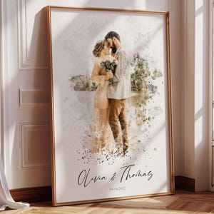 Watercolor Couple Portrait from Photo, Personalised Gift For Her, Wedding, Personalized Paper Anniversary Gift, Personalised Gift For Her