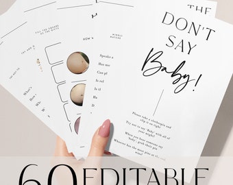 Minimalist Baby Shower Games, Editable Baby Shower Games Bundle, 60 Baby Shower Games, Printable Download Games, Modern Clean AH1