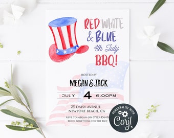 EDITABLE 4th July Invite, Independence Day BBQ Invitation, American Independence Day Invite, Patriotic Invite, Memorial Day Invite, July IP1