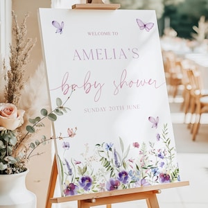 Butterfly Baby Shower Welcome Sign Template, Butterfly Baby Shower Welcome Sign, Wildflower Baby Shower Welcome Sign, Girl Baby Shower BF3