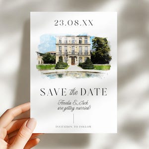 Watercolor Venue Save the Date Cards Personalized Watercolor Wedding Venue Save The Date, Printed Illustrated Wedding Save The Date Cards