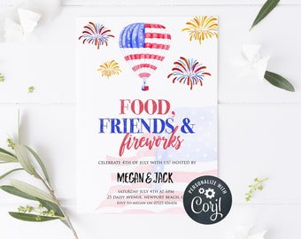 EDITABLE 4th July Invite, Independence Day Invitation, Fireworks Independence Day Invite, Patriotic Invite, Memorial Day Invite July 4th IP1