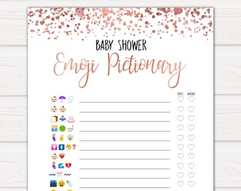 Rose Gold Emoji Pictionary Baby Shower Games, Gold Emoji Baby Shower Games, Rose Gold Emoji Pictionary, Baby Shower Emoji Game, Emoji RG04