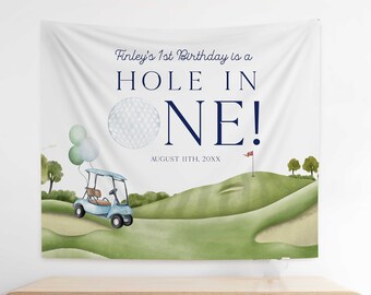 Golf Hole In One First Birthday Welcome Backdrop, Golf Birthday Welcome Banner, Hole In One Party Decor, First Birthday Banner GO1