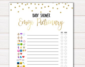 Gold Confetti Emoji Pictionary Baby Shower Games, Emoji Baby Shower Games, Gold Glitter Emoji Pictionary, Baby Shower Emoji Game, Emoji GG01