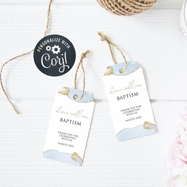 Blue Gold Baptism Thank You Tags, Baptism Favor Tags, LDS Printable Favor Tags, Editable Baptism Favor Tags, Thank You, Gold Blue Baptism