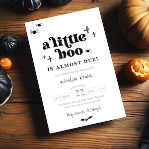 A Little Boo is Almost Due Baby Shower Invite, Editable Halloween Baby Shower, Cute Spooky BabyShower  Little Boo Invitation, Printable LB1