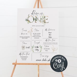 EDITABLE My First Year Milestone Poster, Gold Greenery Botanical, Printable Milestone Sign, Botanical Milestone Sign, 1st Birthday Party GGF