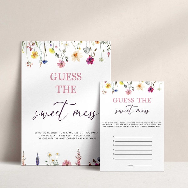 EDITABLE Guess The Sweet Mess Game, Printable Baby Shower Games, Wild Flowers Baby Shower, Sweet Mess Guessing Game, Floral Baby Games WF3