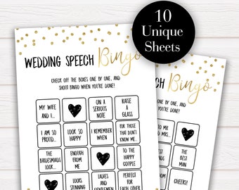 Wedding Speech Bingo Game, Instant Download, 10x Sheets, Printable Wedding Games, Best Man Speech, Gold Confetti, Wedding Speech Bingo