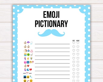 Little Man Emoji Pictionary Baby Shower Games, Emoji Baby Shower Games, Little Mustache Emoji Pictionary, Baby Shower Emoji Game, Emoji LM1