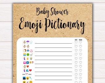 Rustic Emoji Pictionary Baby Shower Games, Rustic Emoji Baby Shower Games, Kraft Emoji Pictionary, Kraft Baby Shower Emoji Game, Emoji BK1