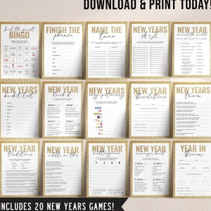 20 New Years Game Bundle, Printable Family Games, Virtual Party Games, Gold New Year Activity, Adult Games, Games for Kids, Instant Download