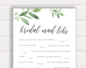 Bridal Shower Mad Libs Game, Greenery Bridal Shower Games, Bridal Mad Libs, Advice for the Bride Game, Bridal Mad Libs, Greenery Bridal