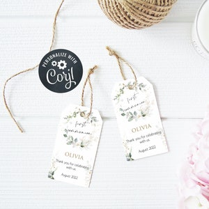 Kranz Erste Kommunion Dankesanhänger, Taufanhänger, Druckbare Anhänger, Beschreibbare Taufanhänger, Dankesanhänger Gold Floral