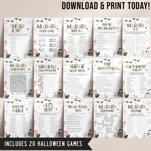 20 HALLOWEEN Games BUNDLE, Halloween Party Games for Teens and Adults, Halloween Printable Games, Fun Halloween Activities, Halloween Games