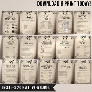 20 HALLOWEEN Games BUNDLE, Adult Halloween Party Games, Teens, Vintage Halloween Printable Games, Fun Halloween Activities, Halloween Games