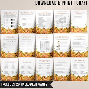 20 Halloween Party Games Bundle, Pumpkin Halloween Party Games, Adults Teens Halloween Printable Games, Fun Halloween Activities, Halloween