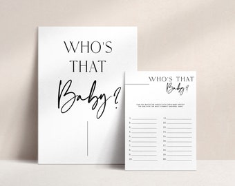 Who's That Baby Game, Printable Baby Shower Games, Modern Baby Shower, Guess The Baby Photo Game, Fun EDITABLE Baby Games Gender Neutral AH1