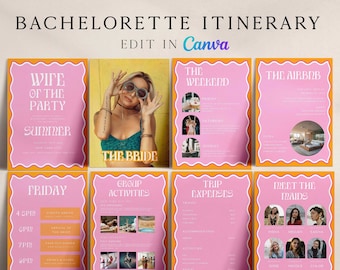 DAISY PINK Bachelorette Weekend Itinerary Template, Itinerary Editable on Canva, Editable Itinerary Template For Bachelorette, Hen Party DS2