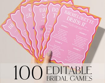 Pink Bachelorette Games Bundle, 100 Editable Bridal Shower Games, Pink Modern Bachelorette, Hen Party Games, Template, Dirty Games DS2