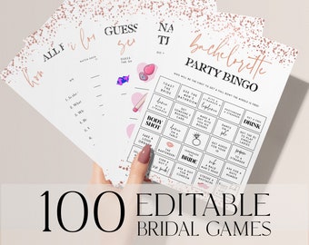 100 Bachelorette Games Bundle, Rose Gold Bachelorette Party Games, Editable Games Template, Hen Party Games Bundle, Bridal Shower Games RGC