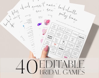 40 Bachelorette Games Bundle, Dirty Bachelorette Party Games, Modern Minimalist, Editable Template, Hen Party Games, Printable Games WL1